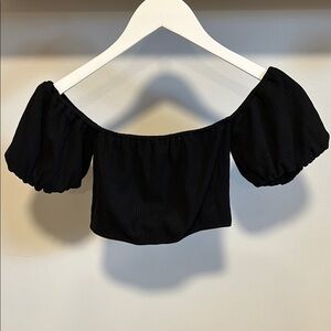 Reformation off the shoulder puff sleeve crop top.